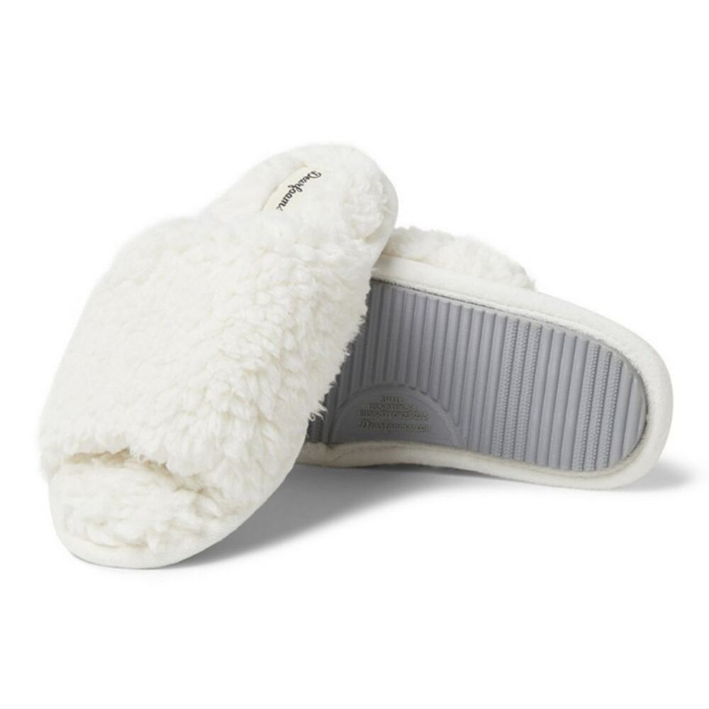 Dearfoams Lane Teddy Slide Memory Foam Slippers in Muslin size Large (9-10)